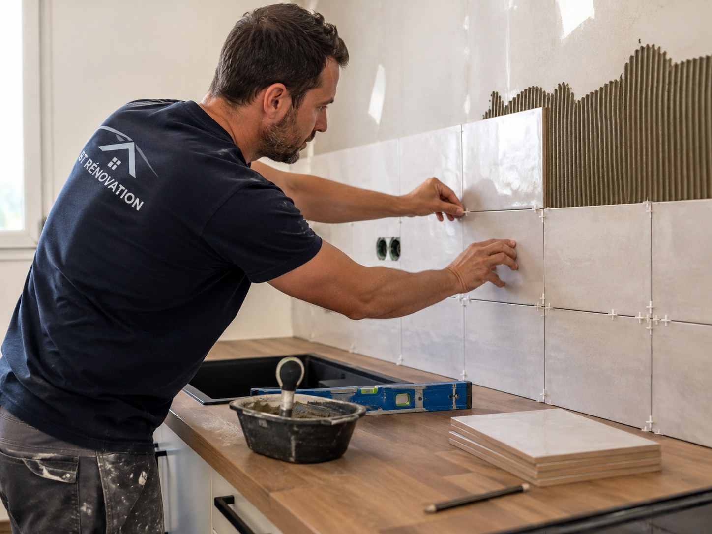 Pose professionnelle de carrelage mural