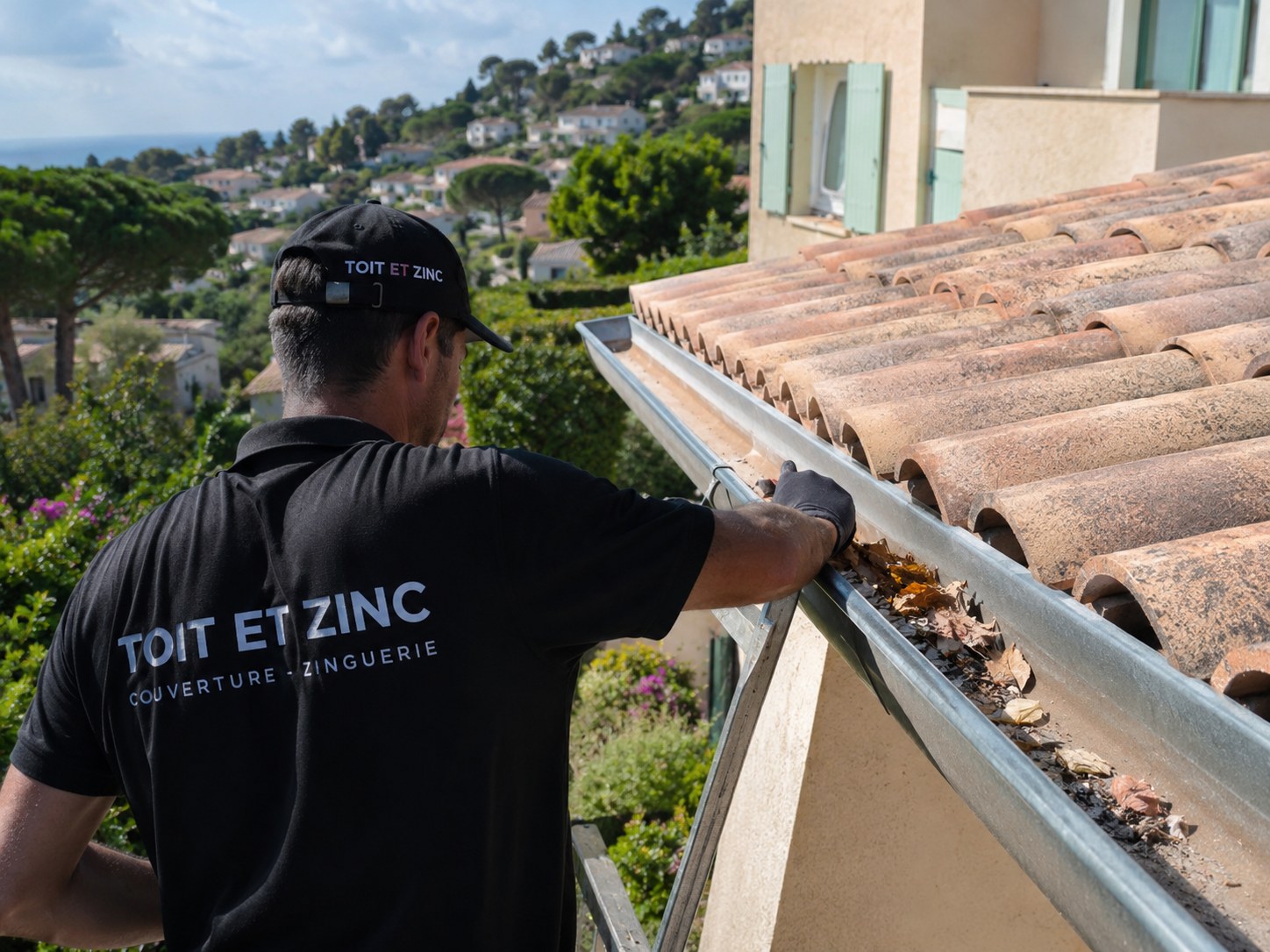 Nettoyage d’une gouttière sur une villa